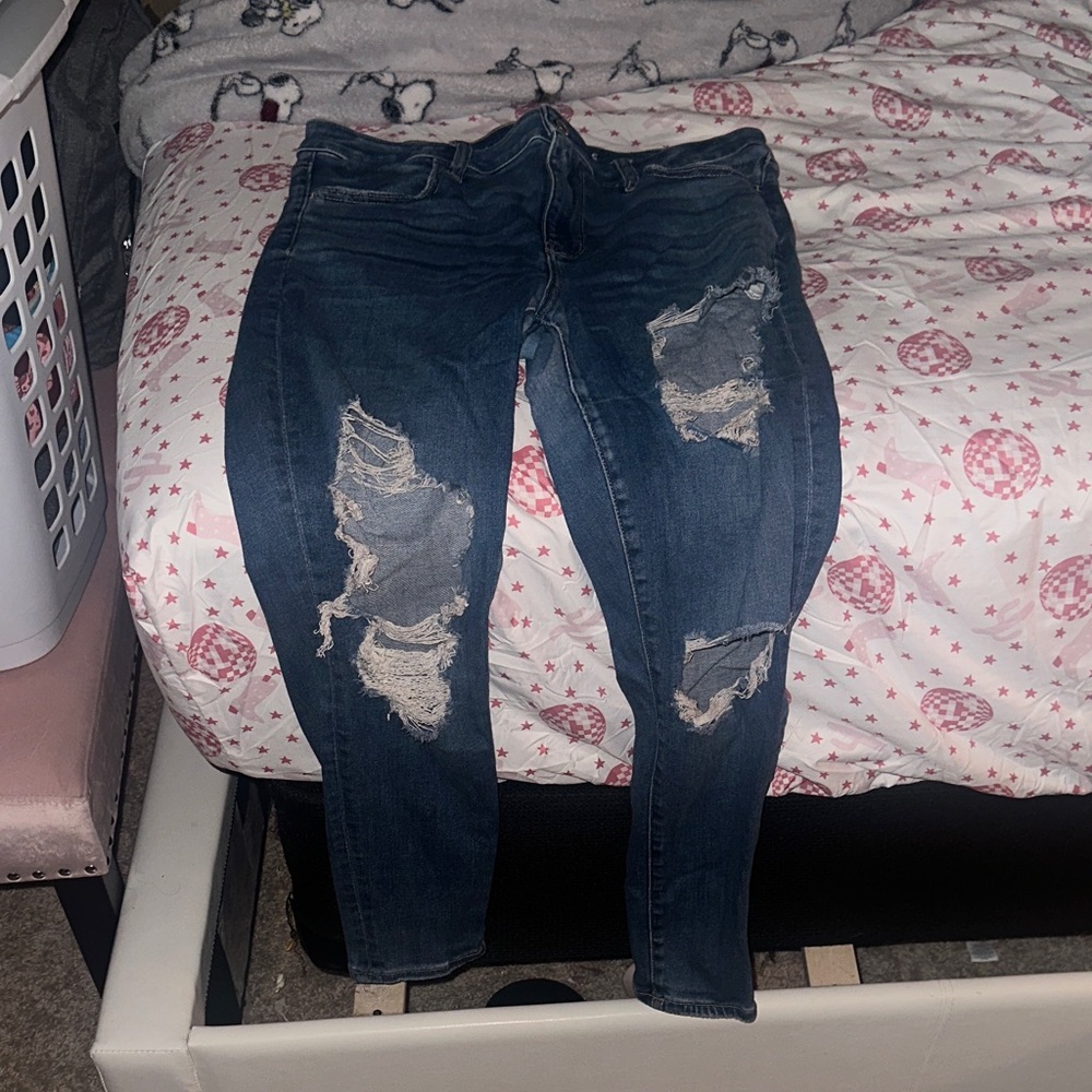 American Eagle Outfitters Dark Blue Distressed Skinny Jeans